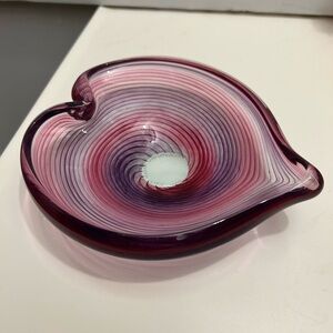 Vintage OBG 1995 Ornamental Blown Glass Purple Pink Trinket Dish